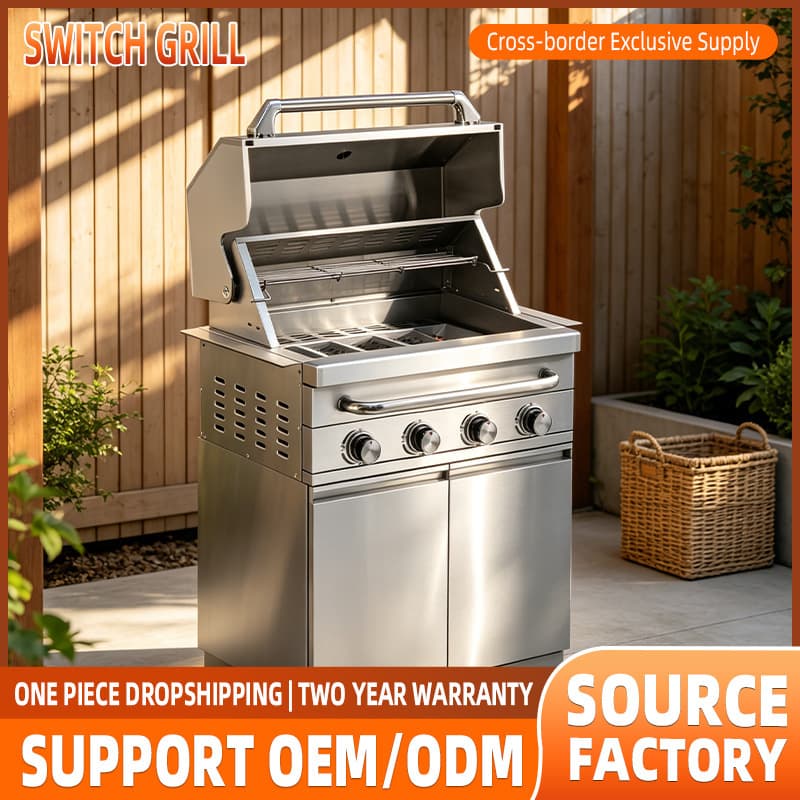 Independent 304 barbecue stove 4-burner courtyard villa barbecue grill gas grill grilled fish stove