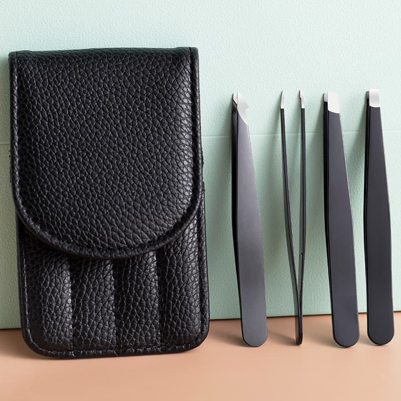 4 tweezers set with storage bag, precision stainless steel tweezers, suitable for hair removal, beard picking, and eyebrow shaping