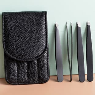 4-Piece Tweezers Set with Storage Bag Precision Stainless Steel Tweezers Suitable for Hair Removal Beard Trimming Eyebrow Shaping