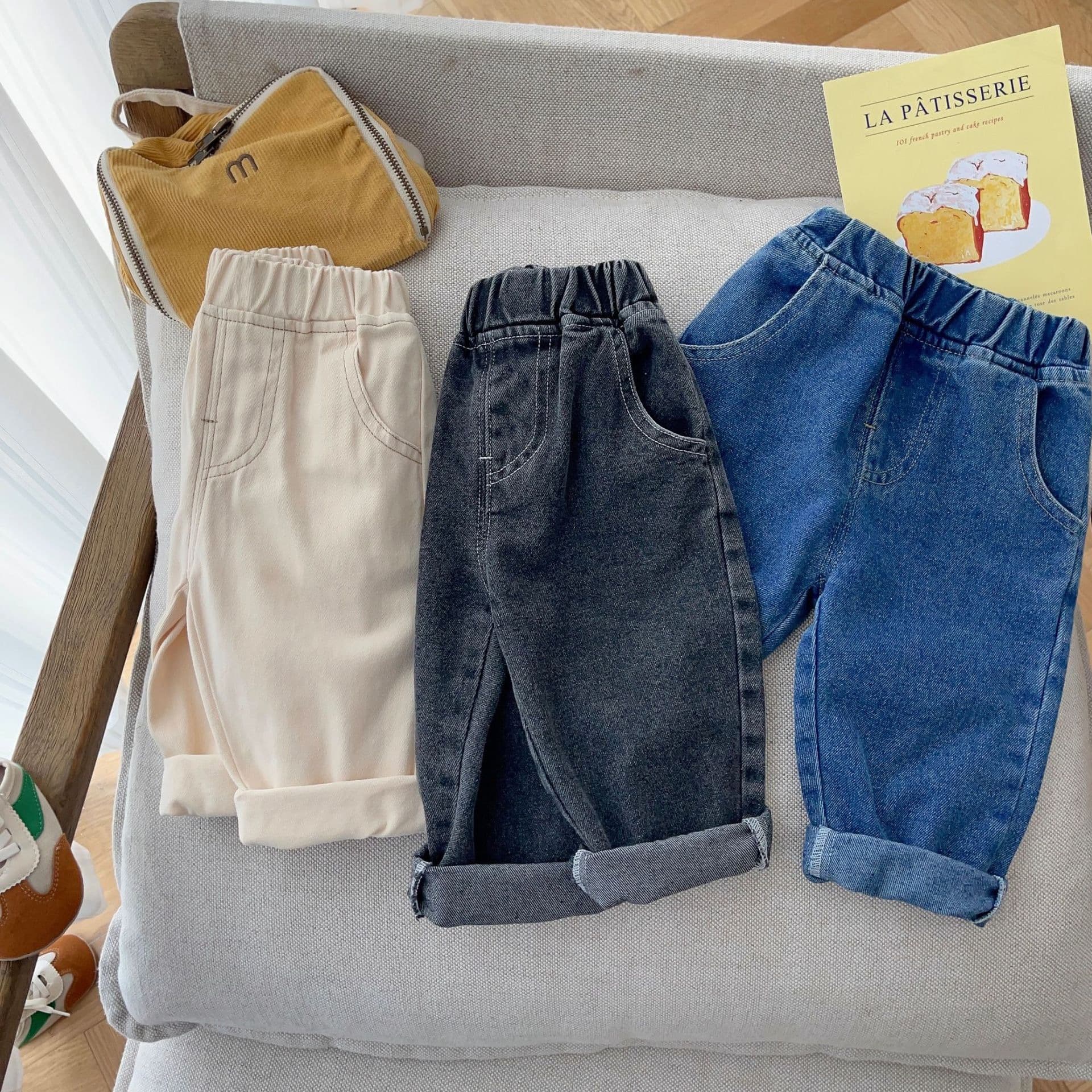 Children's Solid Color Korean Style Versatile Jeans for Toddlers, Spring and Fall Soft Casual Pants for Baby Boys