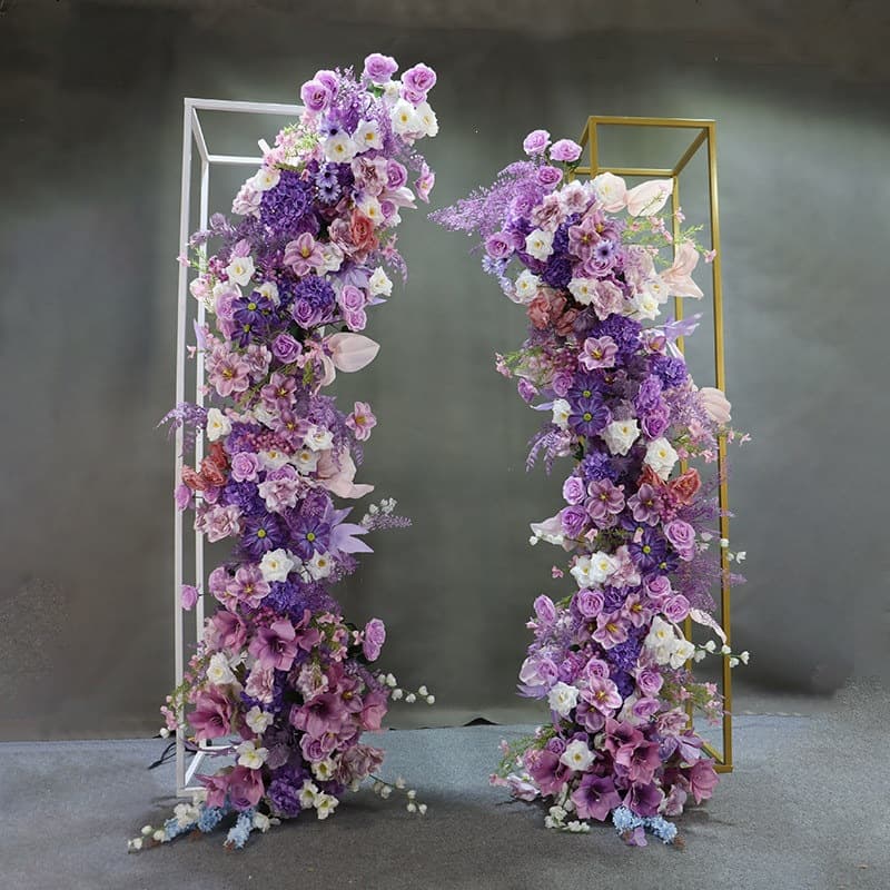 Wedding purple road leading flowers, wedding hall stage landscaping, finished flowers, engagement banquet layout, silk flower rows, simulated flower strips