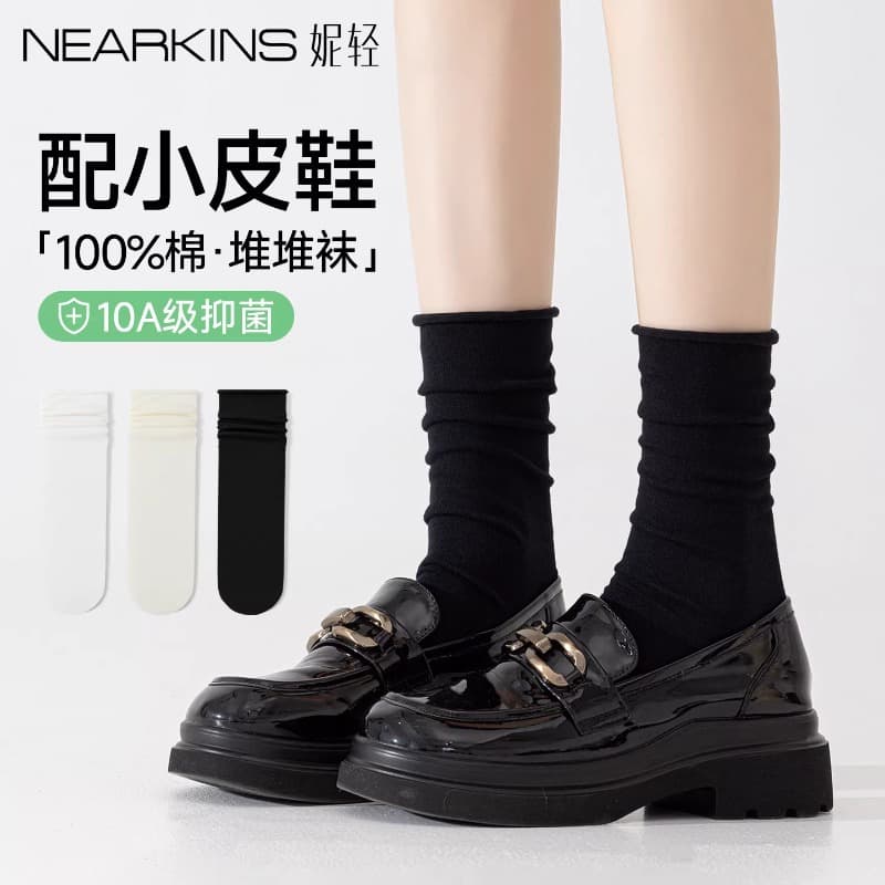 Women's Chunky Cotton Crew Socks for Spring and Autumn, Pair with Loafers and Oxford Shoes, Antibacterial Seamless Socks, Zhuji Hosiery
