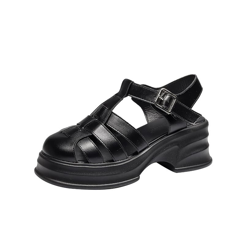 Baotou Roman Sandals Women 2025 New Summer Platform Shoes Chunky Heel High Heel Retro Hollow Woven Cage Shoes