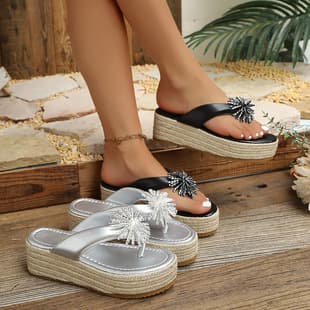 2026 Summer Rhinestone Fireworks Platform Wedge Sandals, Transparent Cork Thick Sole Waterproof Platform Slippers for Women, High Heel Sandals