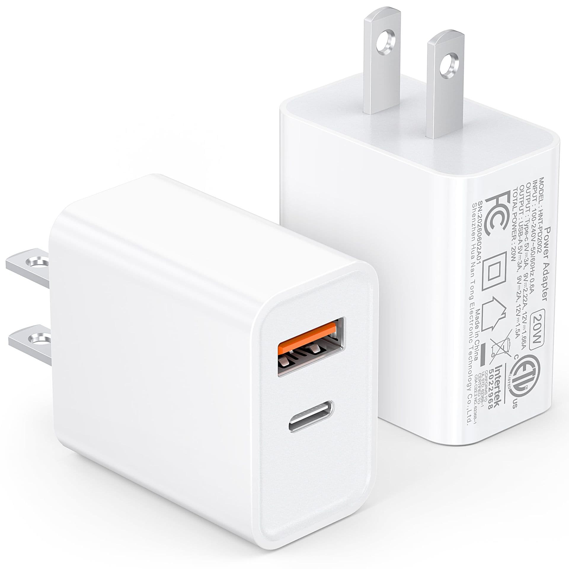 Amazon PD 20W Charger USB-C Dual Port Charging Head Compatible with Apple Fast Charging, US Plug FCC Certified for Cross-Border