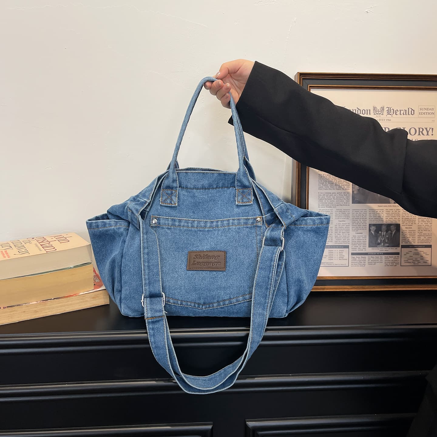2026 Japanese denim bag for women, foreign trade style, cool style, large capacity, shoulder tote bag, lazy style, casual crossbody bag