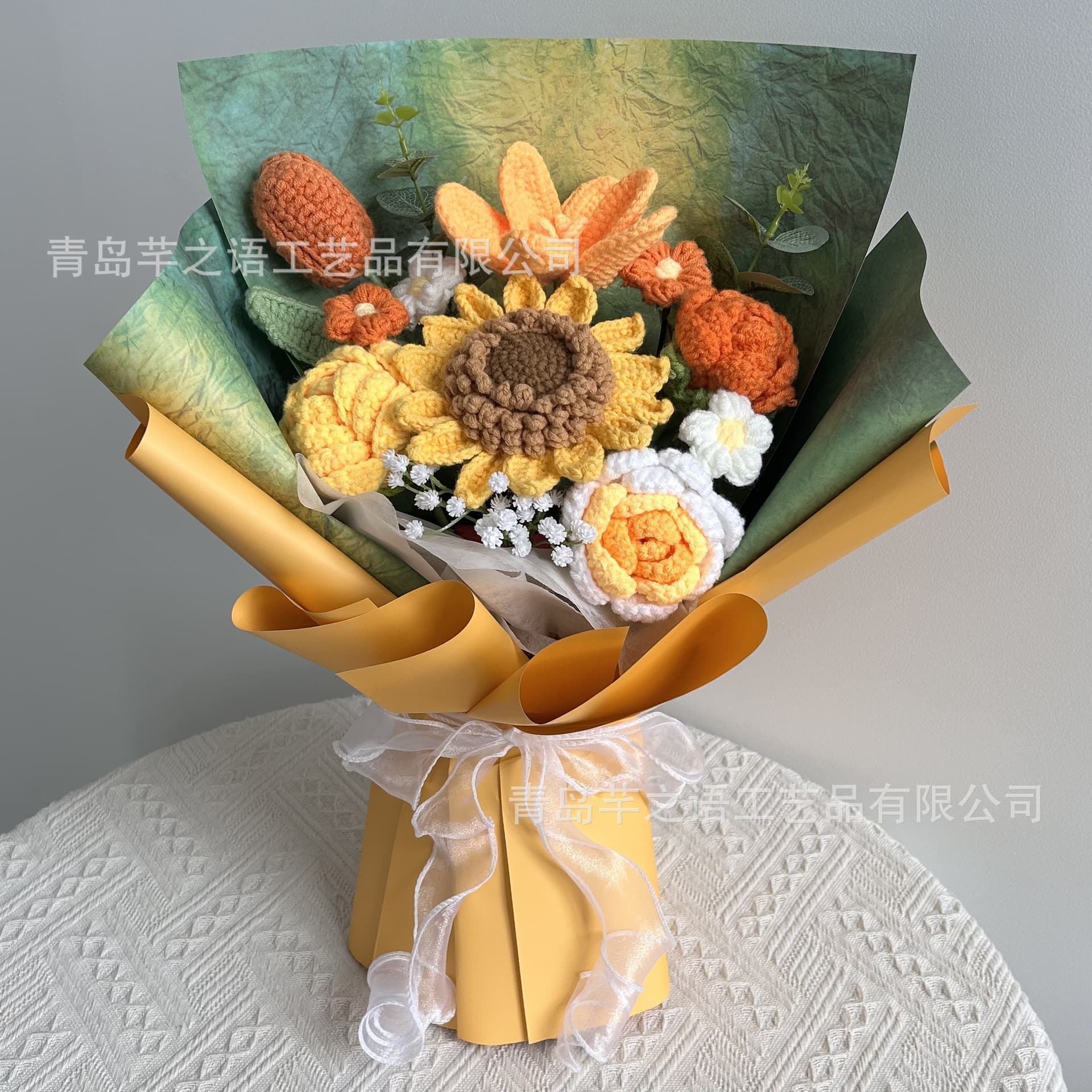 Artificial Flowers Cross-border Trade Hand-knitted Sunflower Yarn Bouquet Hand Bouquet Finished Product