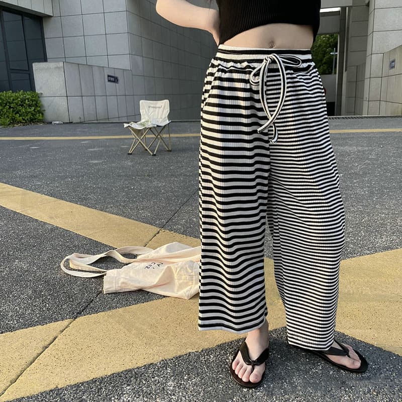 Girls' Wide Stripe Long Pants, Loose Trousers, 2026 Summer New Style, Export Children's Clothing Dropshipping, Ages 3-8