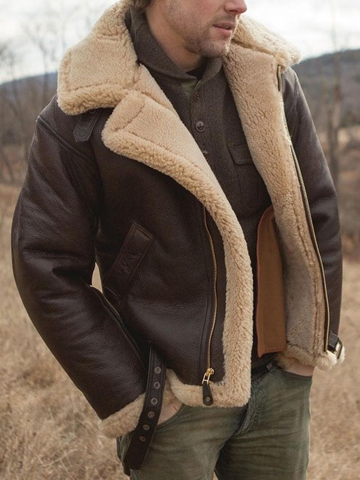 Amazon independent site new faux suede fur-lined men's jacket long sleeve faux fur thick