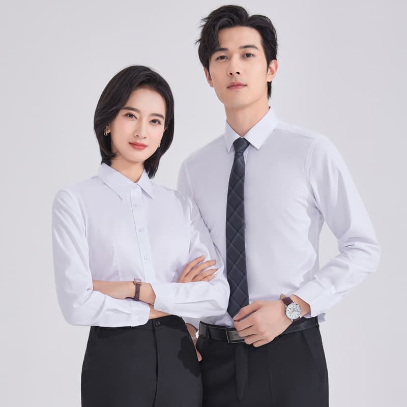 Men's No-Iron Bamboo Fiber Shirt, White Shirt, Business Attire, Women's Work Clothes, White-Collar Workers, Logo Embroidery Available, Unisex Style