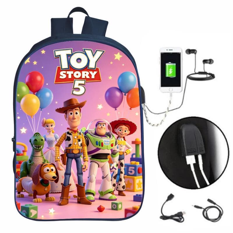 Toy Story 5 Student School Bag USB Charging Backpack DIY Customized Backpack