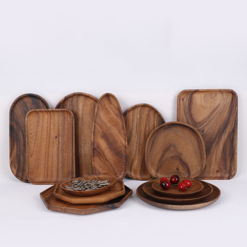 【Premium Selection】Acacia Wood Solid Wood Tray Japanese Style Home Fruit Snack Tea Plate Irregular Shape