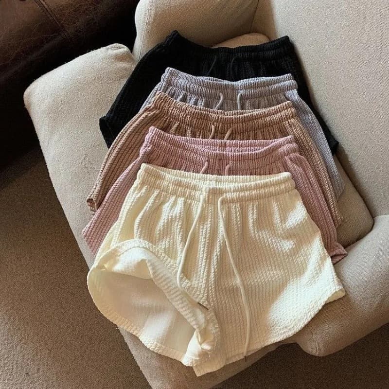 Women's Sports Shorts, Waffle-Style Casual Versatile Home A-Line Shorts, New High-Waisted Slimming Shorts with Drawstring for Outdoor Wear