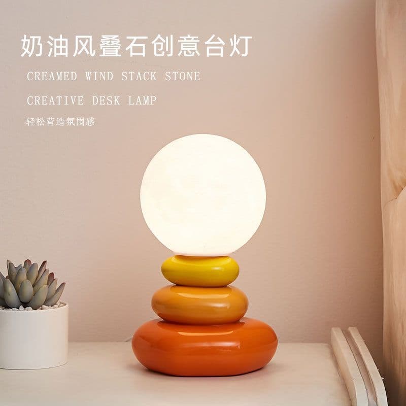 Cross-border bedroom bedside lamp creative Nordic personality colorful cream wind stacked stone living room high-end atmosphere night light