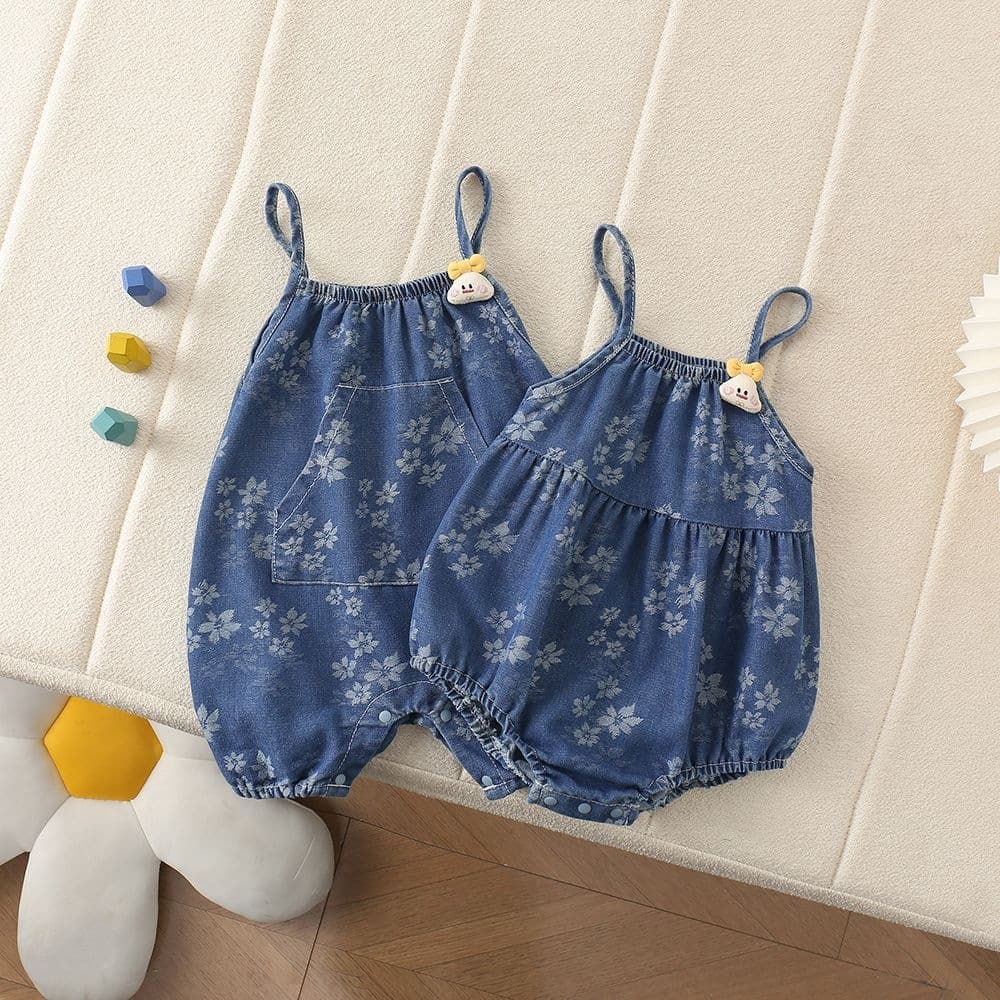 Infants and young children's summer thin material denim slings, harem bags, harems, male and female babies, one-piece, simple, casual and versatile