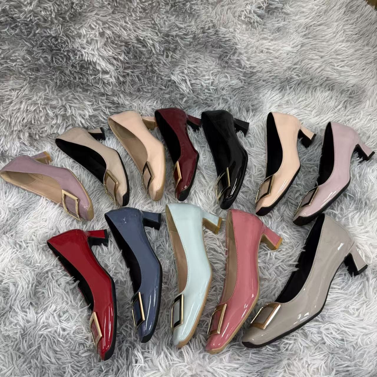 Classic Square-Toe Square-Buckle High-Heeled Shoes 4.5cm Horseshoe Heel Commuter Fashion Versatile Single Shoes for Women Small Red Shoes Wedding Shoes