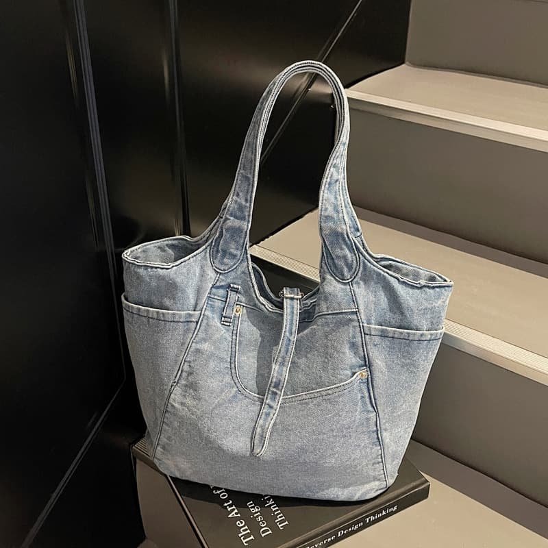 Large New Fashion Retro Casual Style Denim Bag for Women, Single Shoulder Crossbody Bag, Large Capacity Commuter Tote Bag