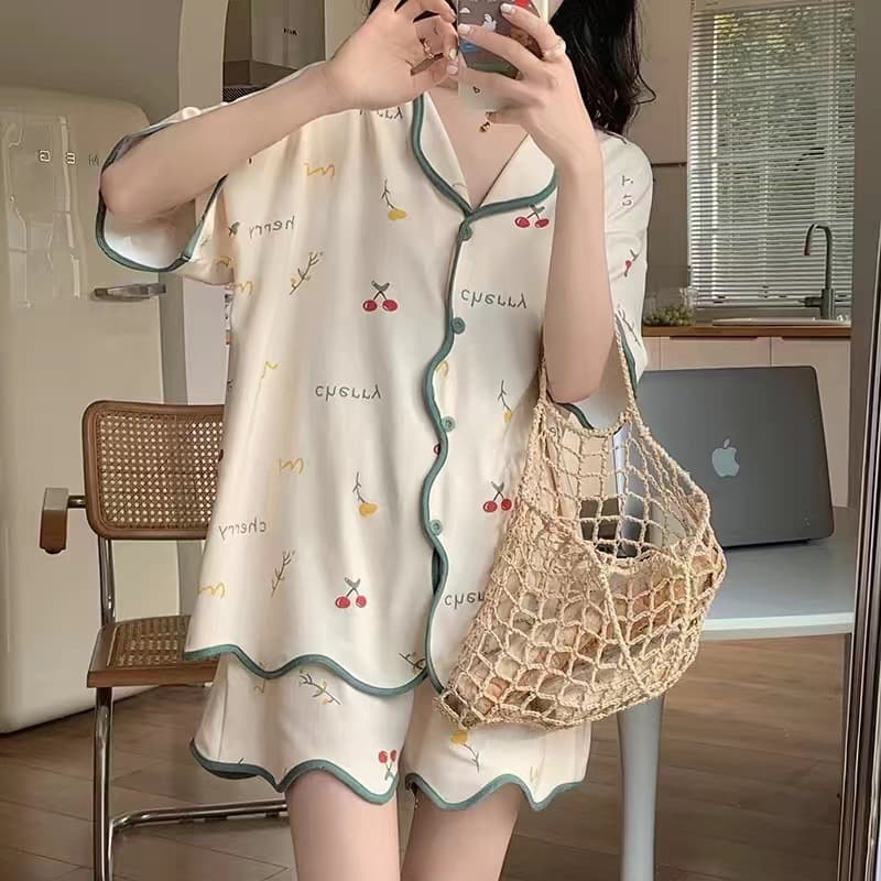Women's Summer Pajama Set - Cartoon Short Sleeve Cardigan and Shorts, Thin Casual Loungewear Two-Piece Set for Teens and Students, Ins Style