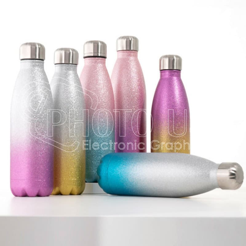 POD Stainless Steel Glitter Heat Transfer Insulated Cup Insulated Bottle Cola Bottle Flash Glitter Bowling Bottle 500ml