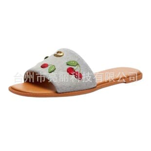 C Brand Guangdong Version New Cross-Border Large Size Fashion Cherry Embroidered Denim Sandals, Outdoor Retro Slippers
