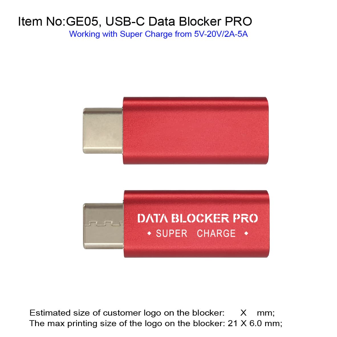 USB-C Data Blocker Anti-Theft New Design Aluminum Alloy Material Supports Fast Charging with Data Blocking