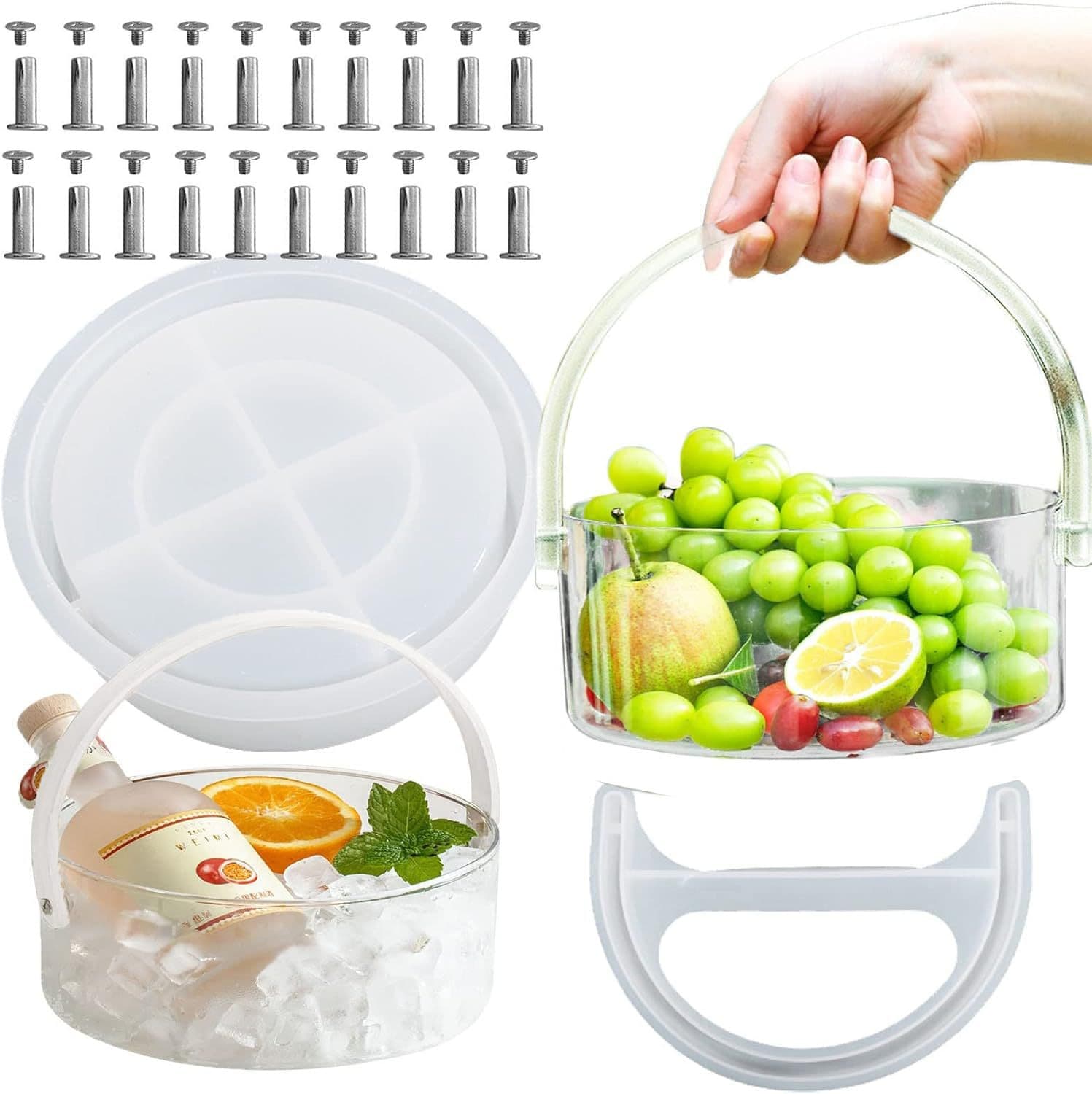 Round ice bucket portable basket resin silicone mold glue diy fruit basket vegetable basket ice cube storage bucket ornaments
