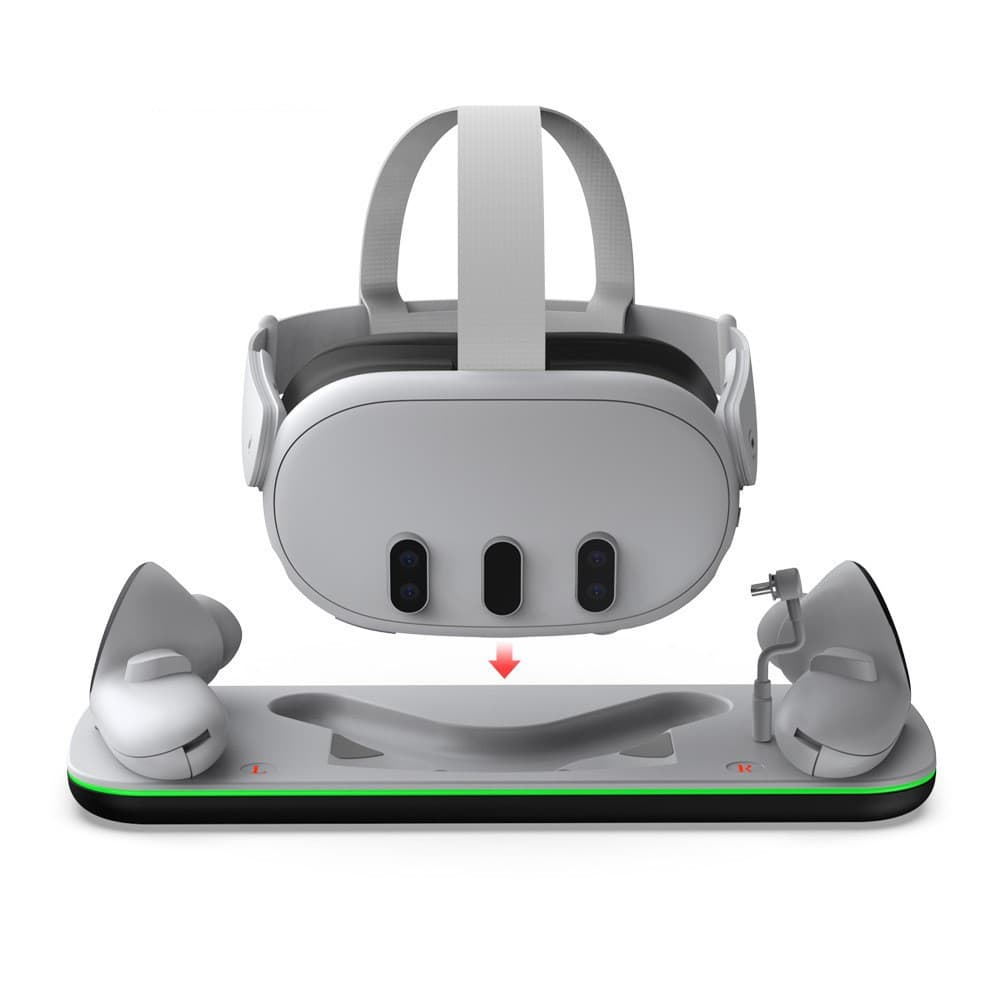 Meta Quest 3S VR Headset Charging Dock, Quest 3 Controller Universal Contact Charging Base with LED Light Bar