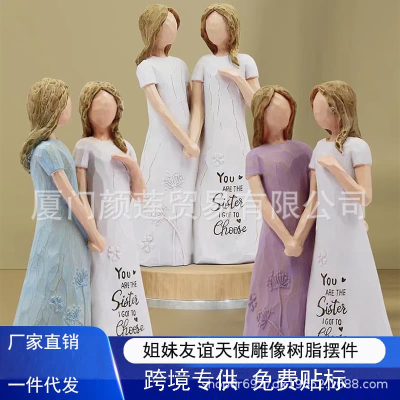 Cross-border Hot-Selling Sisters Holding Hands Angel Sculpture Holiday Gift for Sisters, Neighbors, and Classmates Home Desktop Decoration
