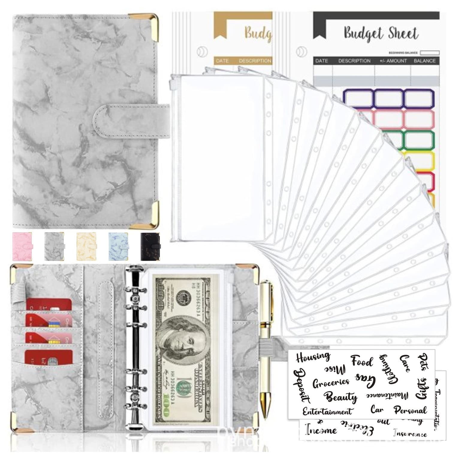 In Stock Cross-border A6 Binder Cash Budget Book Marble Pattern Deposit Notebook PU Leather Budget Binder