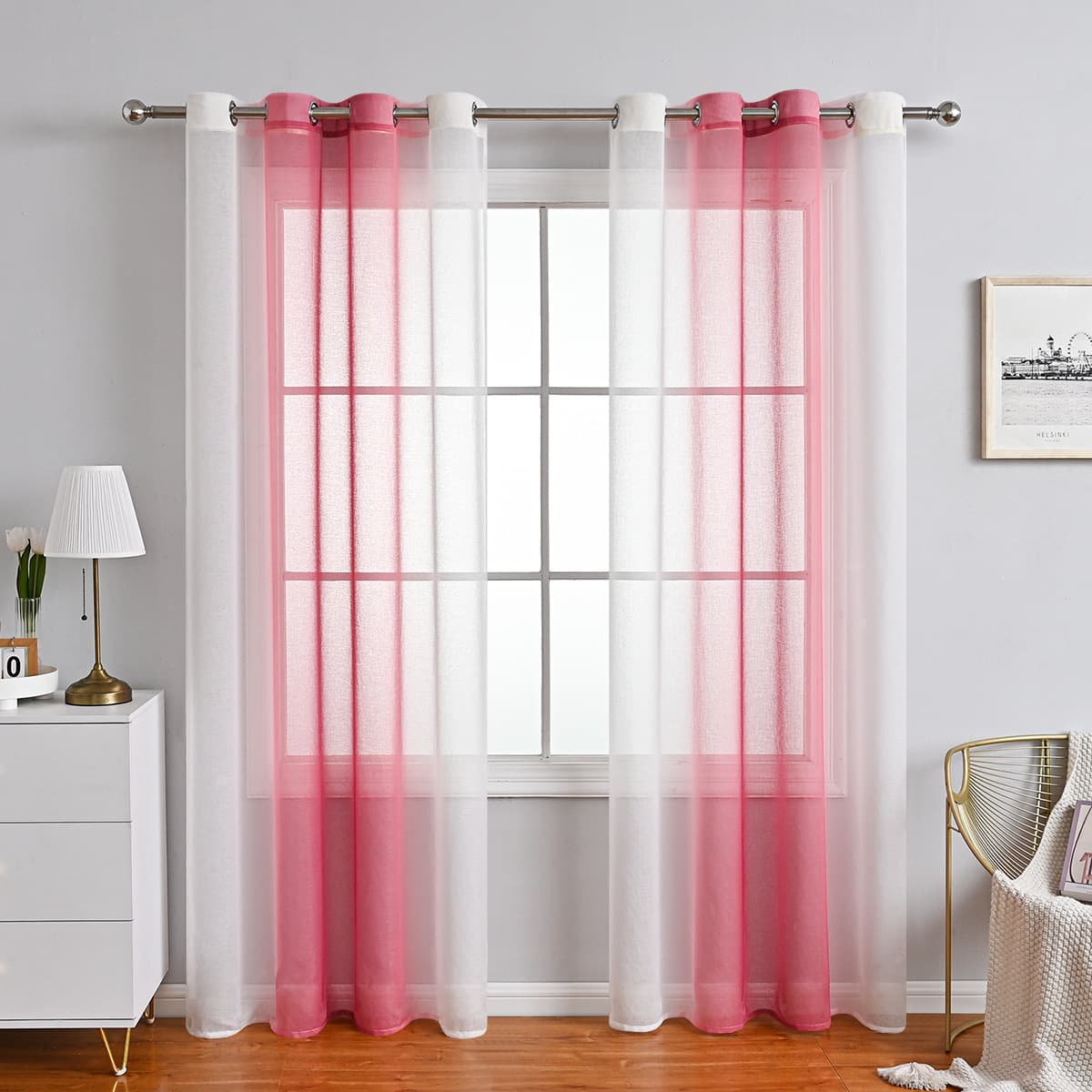 TEMU Cross-border Color Gradient Sheer Grommet Curtain Living Room Semi-blackout Finished Curtain Foreign Trade Middle East Hot Sale