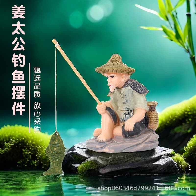 Cross-border Fish Pond Rockery Landscaping Fisherman Old Man Absorbent Stone Bonsai Ancient Method Fish Aquarium Decoration Running Water Ornaments
