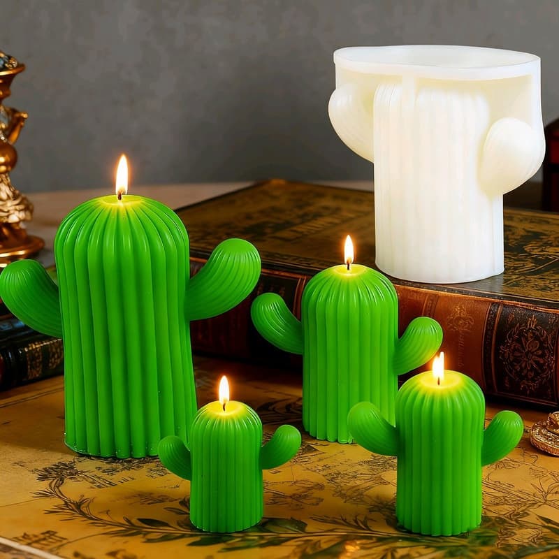 Four Cactus Scented Candle Silicone Mold DIY 3D Cactus Candle Home Decoration Mold