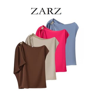 ZARZ Self-Made European-American Style New Women's Clothing Chic Fashionable Versatile Silk Texture Asymmetric Top