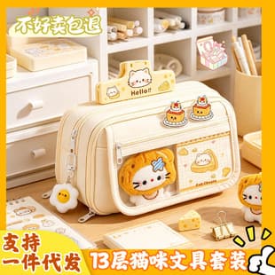 Cheese Cat 13-Layer Pencil Case Ins Style Children's Stationery Set Student Prize Birthday Gift Souvenir Wholesale