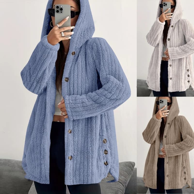 2025 AliExpress Wish eBay Autumn/Winter European and American Women's Solid Color Long Sleeve Hooded Loose Plush Jacket for Women