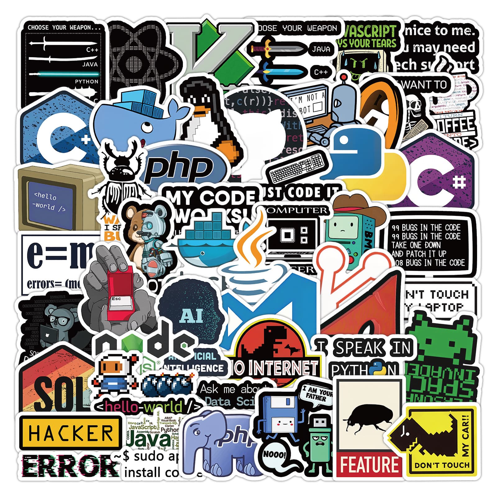 60 Pieces Cross-border Programmer Computer Programming Graffiti Stickers for Notebooks, Skateboards, Luggage, Waterproof Creative Decals