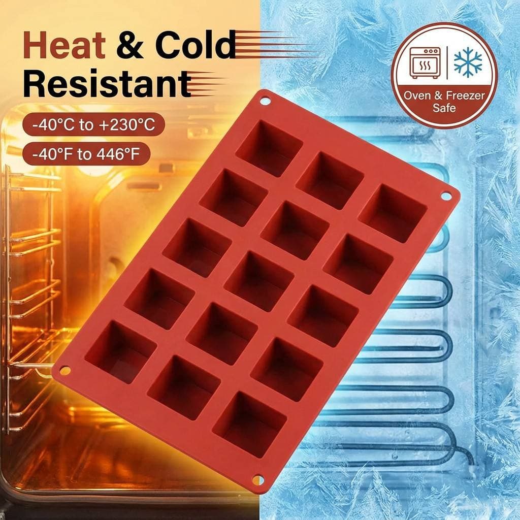 Source Factory 15-Cell Square Brown Sugar Chocolate Mold, Food-Grade Silicone Sugar Cube Brown Sugar Ice Cube Tray