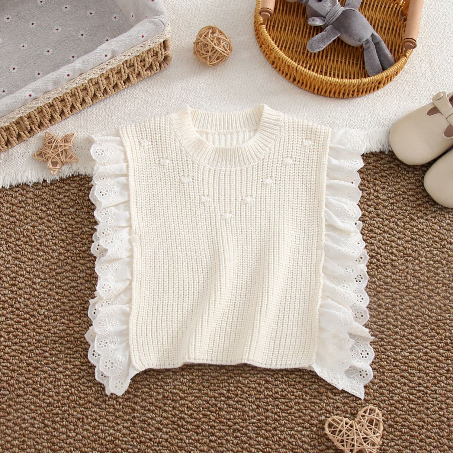 2026 New Girls Pure Cotton Knitted Vest Korean Style Baby Vest Baby Clothes Spring Autumn Top
