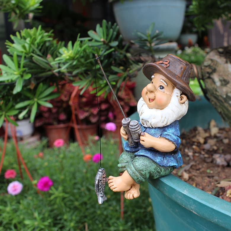 Fisherman Aquarium Decoration Resin Craft Ornament Fishing Gnome Creative Dwarf Elf Flower Pot Decor