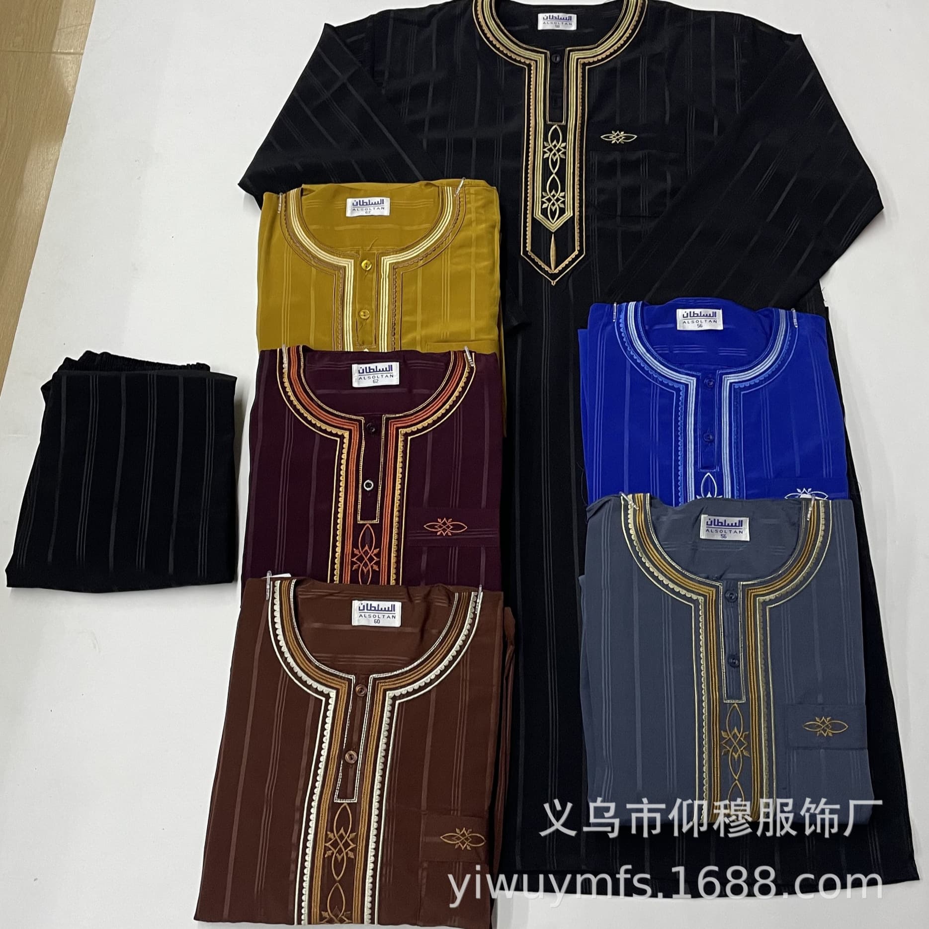 Round neck cotton and linen long-sleeved suit, long embroidered clothing, six-color mixed batch men's robe, Moroccan ethnic style