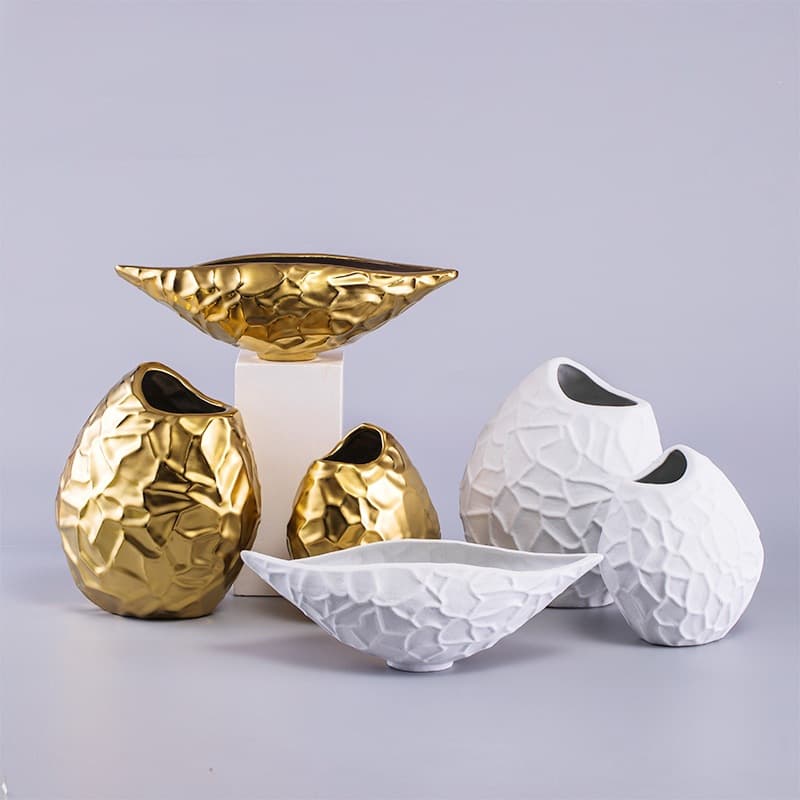 Soft Decorative Aluminum Metal Dry Flower Vase Ornament American Light Luxury Home Living Room Fruit Bowl Vase Decoration