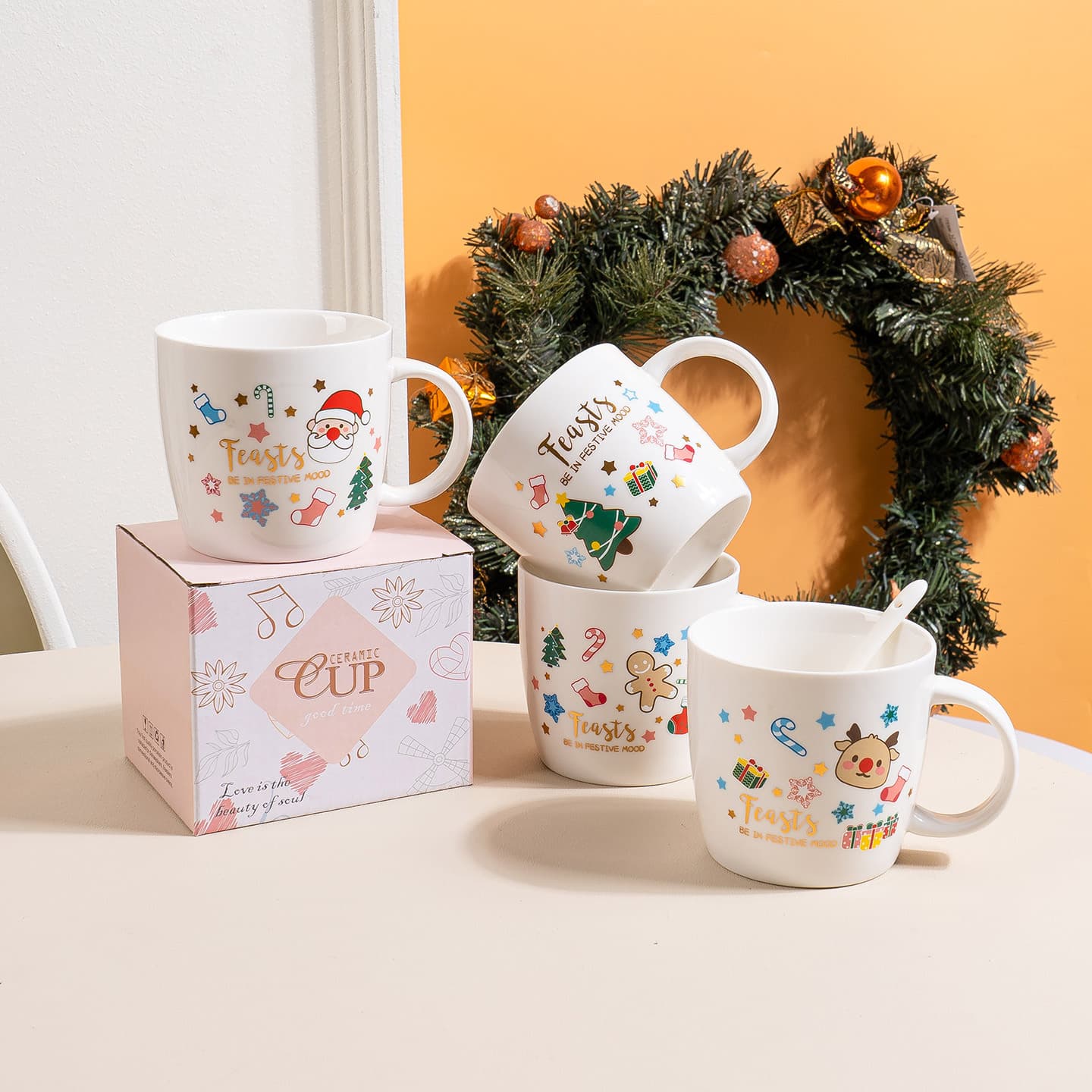 Wholesale Christmas Small Gift Cup Souvenir, Cartoon Christmas Mug Gift, Ceramic Cup Christmas Set