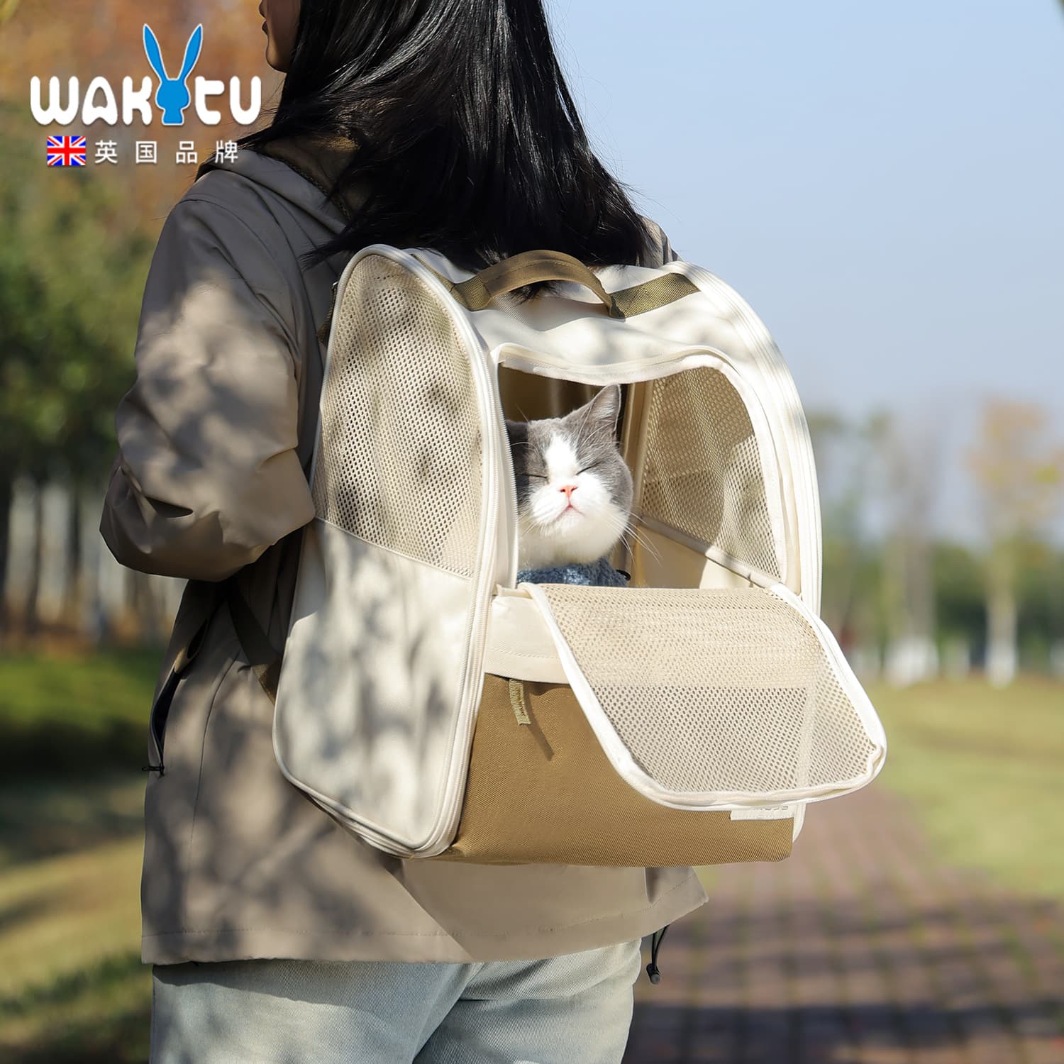Wakytu UK Breathable Double-Shoulder Pet Carrier - Outdoor Portable Large-Capacity Pet Backpack for Cats