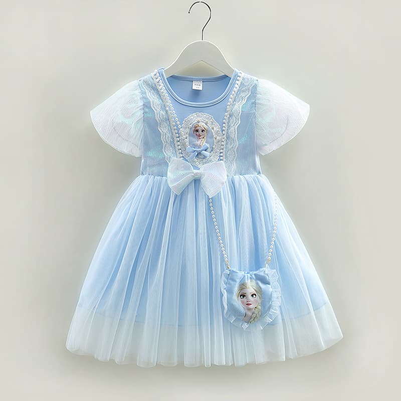 Girls' Short-Sleeved Elsa Dress, Summer New Style, Elsa Princess Dress, Baby Fashionable Dress, Korean Style Gauze Dress