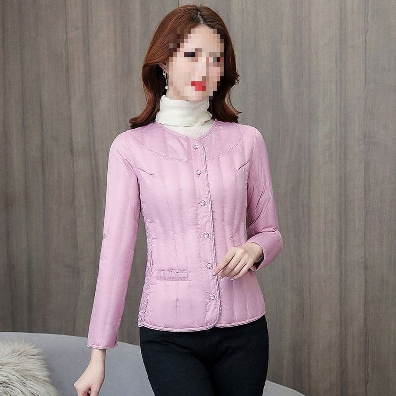 Women's Down Inner Layer, Lightweight Slim Fit Inner Wear Base Layer Short Vest Long Sleeve Warm White Duck Down Low Neck Down Jacket