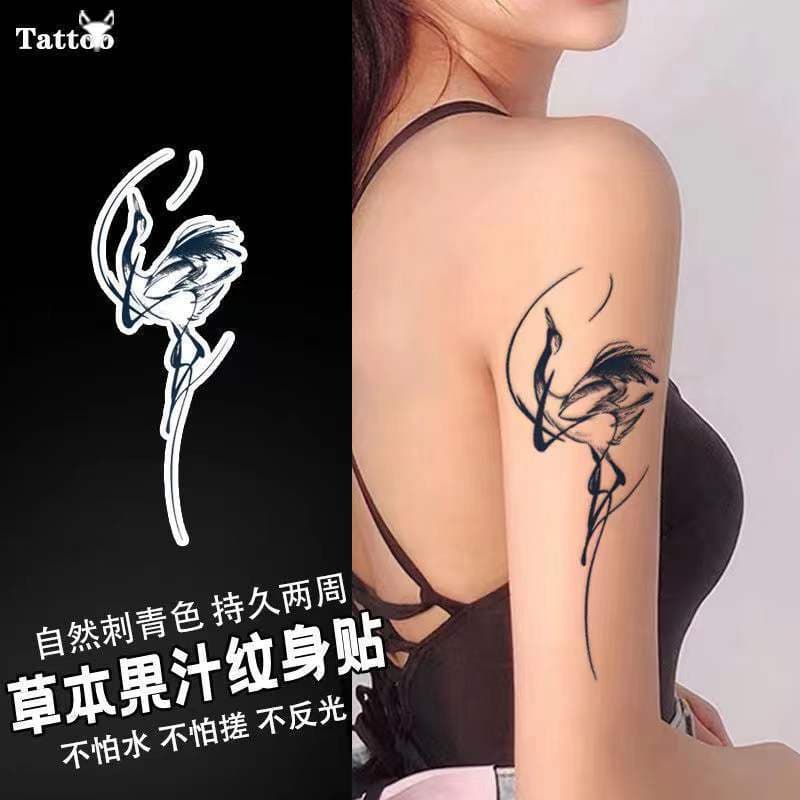 Crane Tattoo Stickers Herbal Juice Sexy Arm Thigh Long-Lasting Waterproof Semi-Permanent Tattoo Realistic and Classy