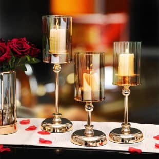 European Style Gold Glass Candle Holder, Creative Vintage Home Decoration, Metal Candle Holder