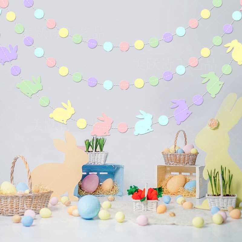 Cross-Border Easter Themed Party Decorations, Rabbit Round Ornaments, String Garlands, Holiday Party Backdrop Setup, Rabbit Hanging Decorations