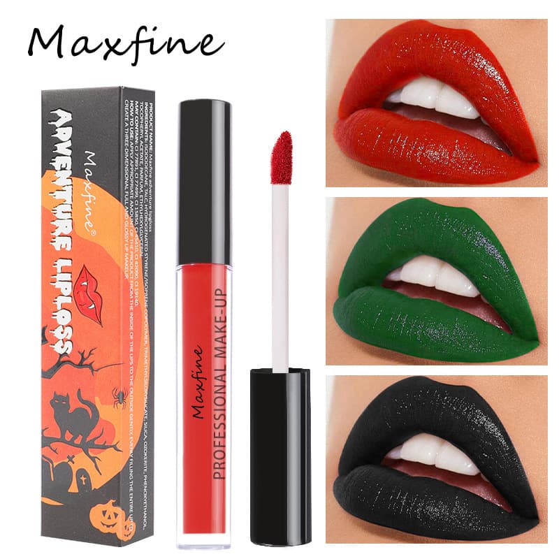 MAXFINE Halloween Lip Gloss Lipstick Wholesale, No Logo, Transfer-Proof, Waterproof, Fade-Resistant, Export