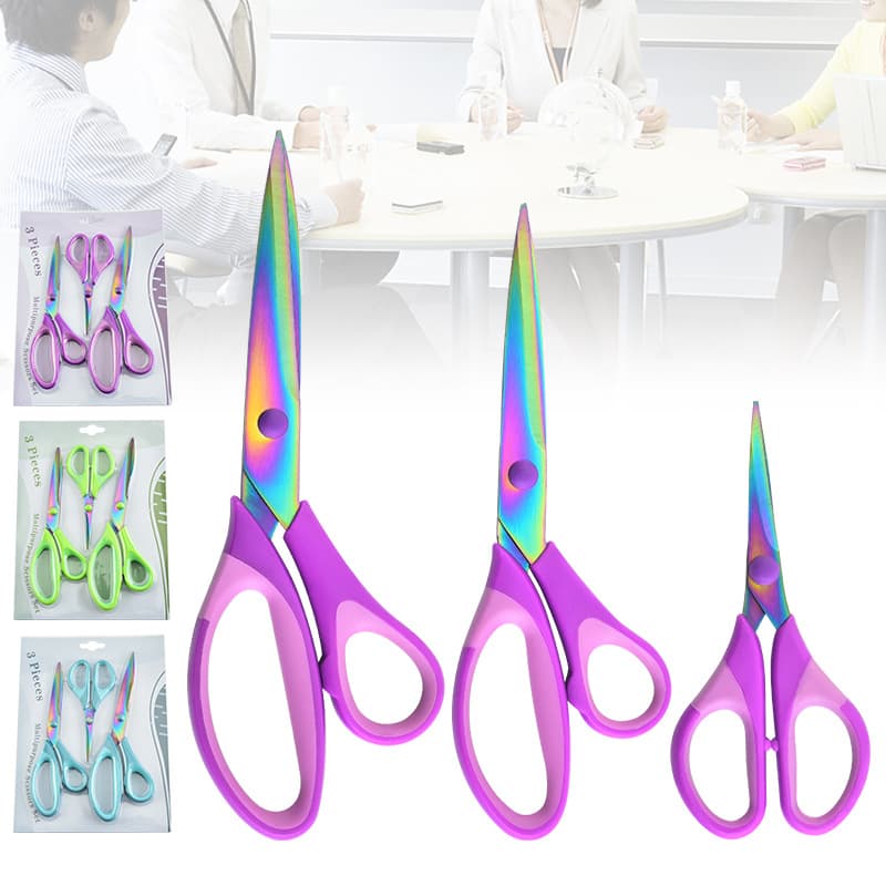 Stainless Steel Household Tailor Scissors 3-Piece Set, Multi-Purpose Titanium-Plated Scissors for Office, Handcraft, Sewing, and Fabric